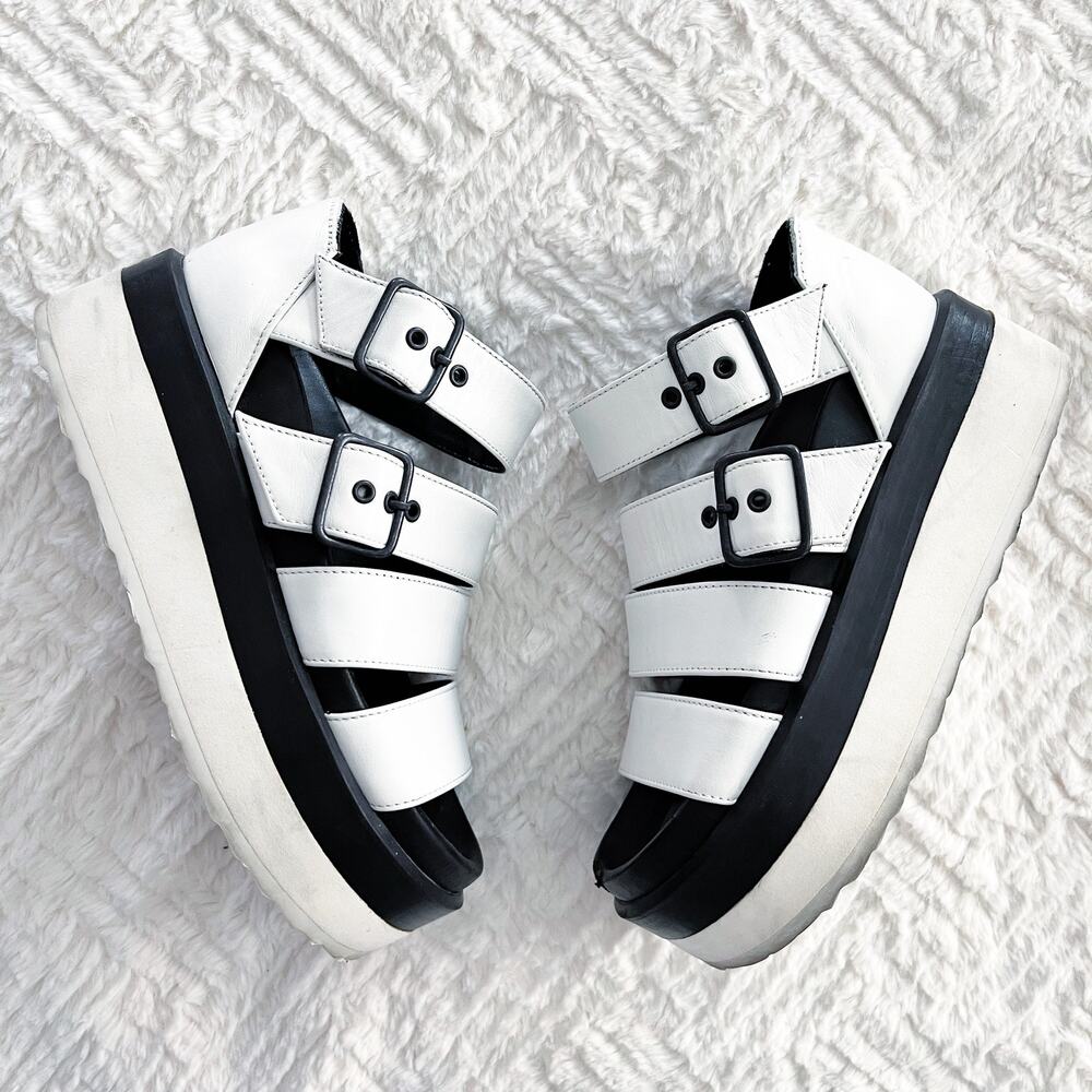 Pierre Hardy White Leather Strappy Buckle Platform Sandals